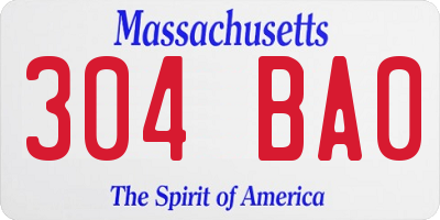 MA license plate 304BA0