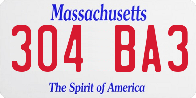 MA license plate 304BA3