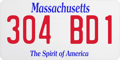 MA license plate 304BD1