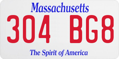 MA license plate 304BG8