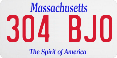 MA license plate 304BJ0
