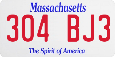 MA license plate 304BJ3