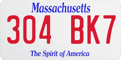 MA license plate 304BK7