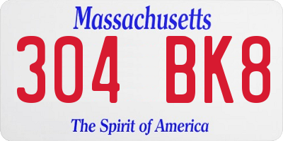 MA license plate 304BK8