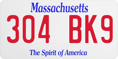 MA license plate 304BK9