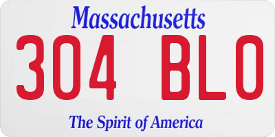 MA license plate 304BL0