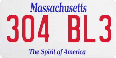 MA license plate 304BL3
