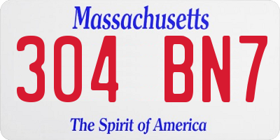 MA license plate 304BN7