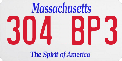 MA license plate 304BP3
