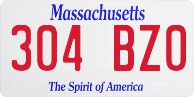 MA license plate 304BZ0