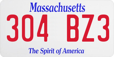 MA license plate 304BZ3