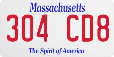 MA license plate 304CD8