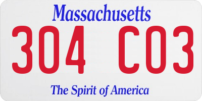 MA license plate 304CO3