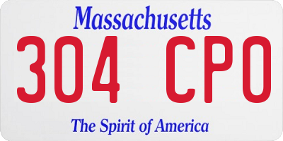 MA license plate 304CP0