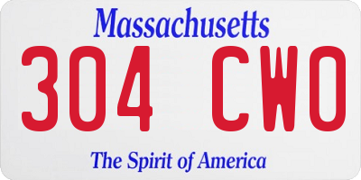 MA license plate 304CW0