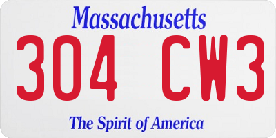 MA license plate 304CW3