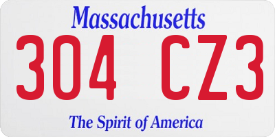 MA license plate 304CZ3