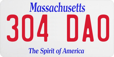MA license plate 304DA0