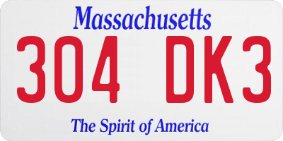 MA license plate 304DK3