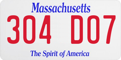MA license plate 304DO7