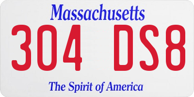 MA license plate 304DS8