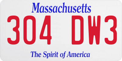 MA license plate 304DW3