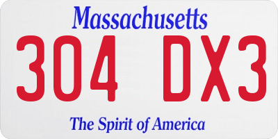 MA license plate 304DX3