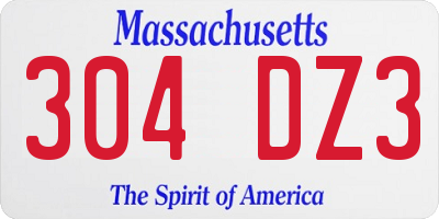 MA license plate 304DZ3