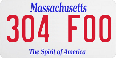 MA license plate 304FO0