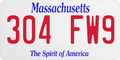 MA license plate 304FW9