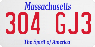 MA license plate 304GJ3