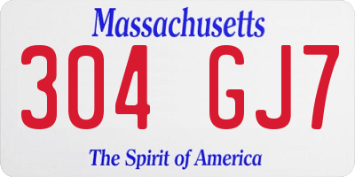 MA license plate 304GJ7