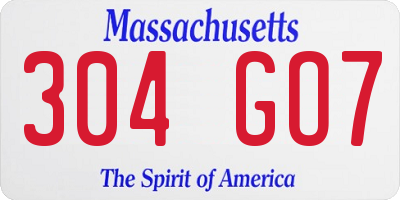 MA license plate 304GO7