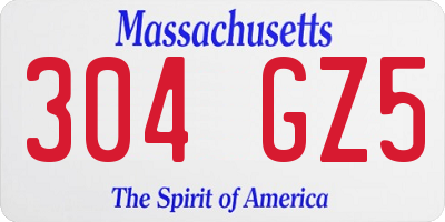 MA license plate 304GZ5