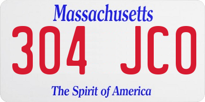 MA license plate 304JC0