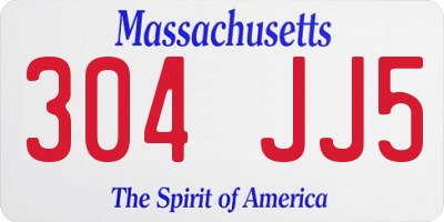 MA license plate 304JJ5