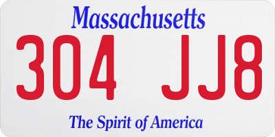 MA license plate 304JJ8