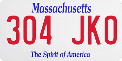 MA license plate 304JK0