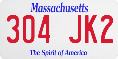 MA license plate 304JK2