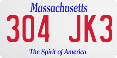 MA license plate 304JK3
