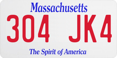 MA license plate 304JK4