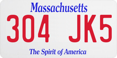 MA license plate 304JK5
