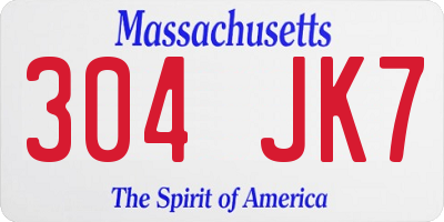 MA license plate 304JK7