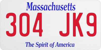 MA license plate 304JK9