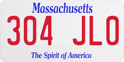 MA license plate 304JL0
