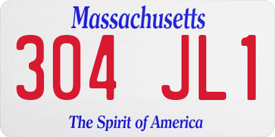 MA license plate 304JL1