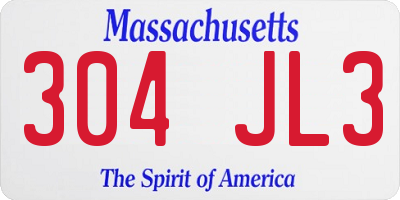 MA license plate 304JL3
