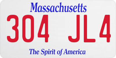 MA license plate 304JL4