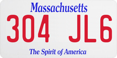 MA license plate 304JL6