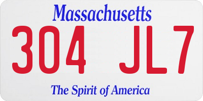 MA license plate 304JL7